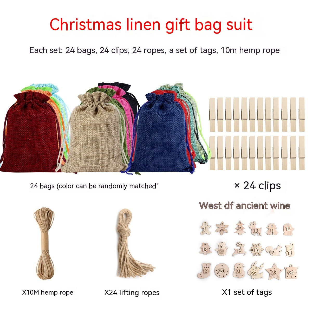 Linen Drawstring Christmas Gift Bags